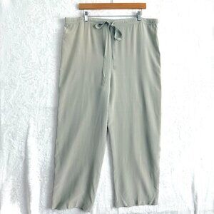 Gala Wide Leg High Rise 100% Silk Satin Pants Womens S Green Neutral